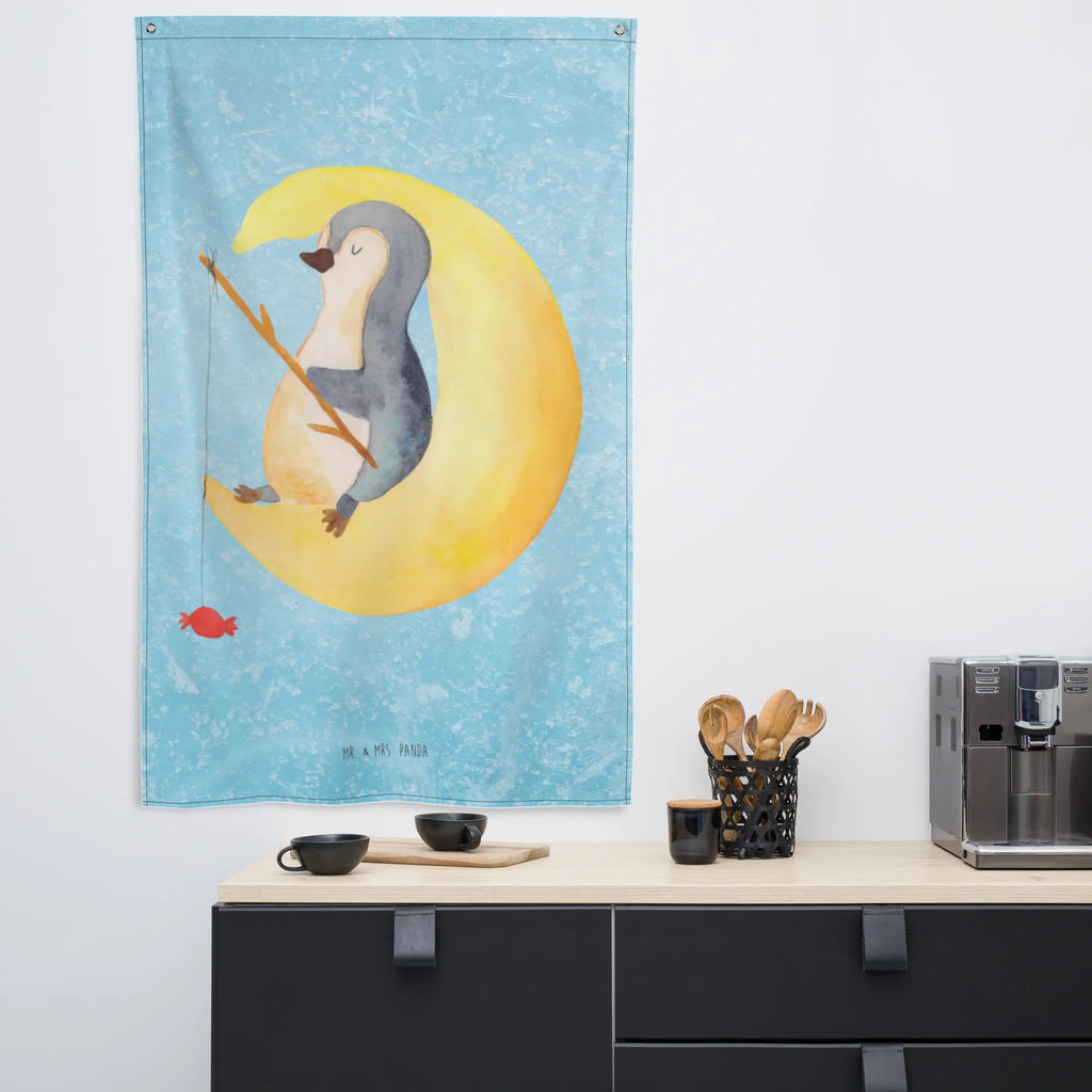 Tapestry Penguin moon Tapestry, Decoration, Wall hanging, Boho, Penguin, North Pole, Winter, Penguins, sleep, falling asleep, guest room, night's rest, insomnia, penguins, bedroom, saying