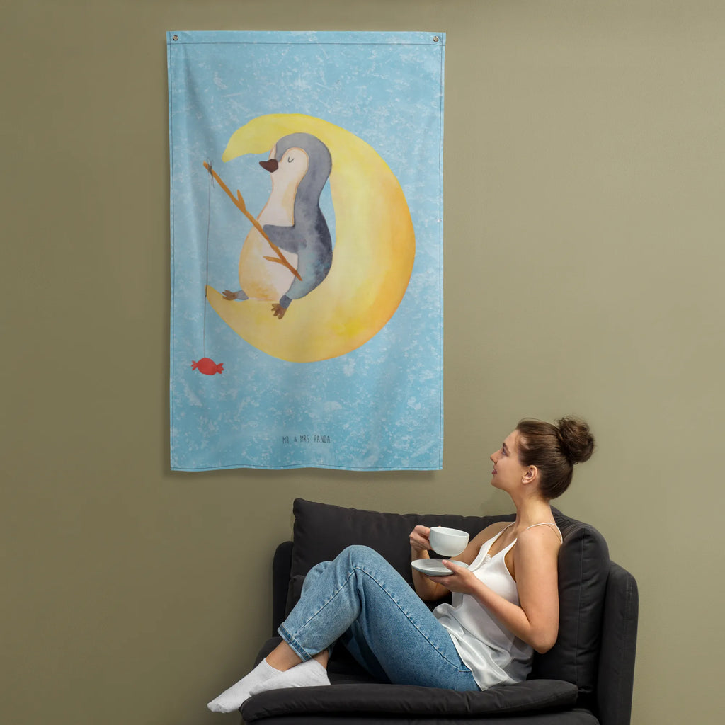 Tapestry Penguin moon Tapestry, Decoration, Wall hanging, Boho, Penguin, North Pole, Winter, Penguins, sleep, falling asleep, guest room, night's rest, insomnia, penguins, bedroom, saying