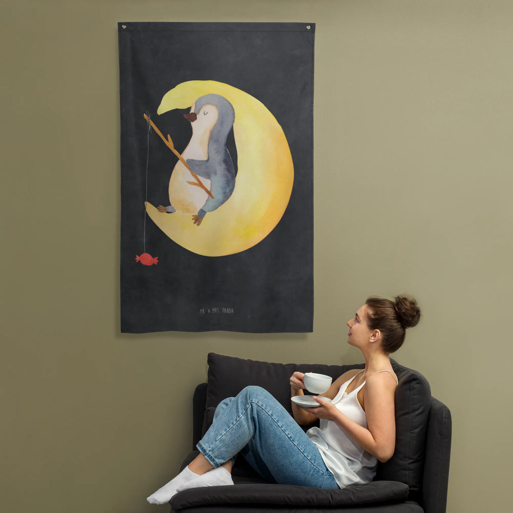 Tapestry Penguin moon Tapestry, Decoration, Wall hanging, Boho, Penguin, North Pole, Winter, Penguins, sleep, falling asleep, guest room, night's rest, insomnia, penguins, bedroom, saying