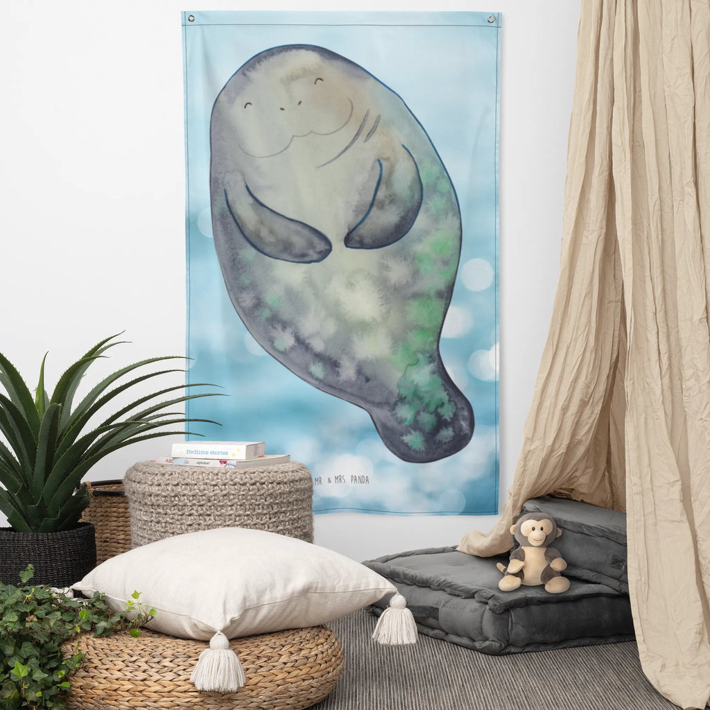 Tapestry manatee happy Boho, Tapestry, Decoration, Wall hanging, Seafood, aquatic animals, ocean, sea, fish, shells, corals, reef, whale, narwhal, sea urchin, lobster, platypus, turtle, manatee, crocodile, orca, shrimp, gifts for seafood lovers, water world, underwater animals, underwater world, vacation, deep sea, seafood fans, gift ideas, seafood decoration, seafood posters, Carefulness, Manatees, Manatee, New beginning, Satisfaction, Girlfriend, Lovesickness, Respect, New start, Self-love