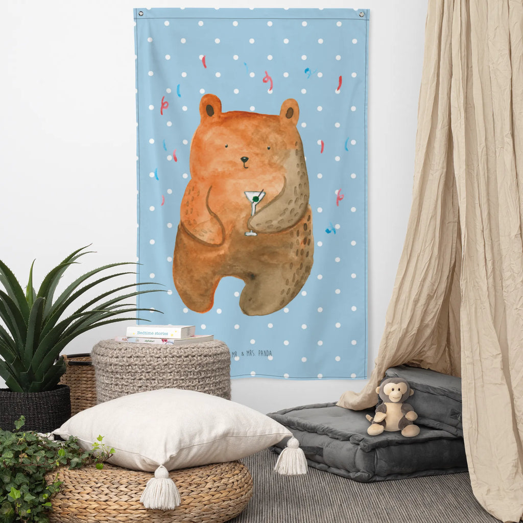 Wandteppich Bär Party Tapestry, Wandtuch, Boho, Wand Deko, Wandbild, Wandteppich, Kinderzimmer Wanddeko, Wandbehang, Textil-Kunst, Kinderzimmer Wand, Tapisserie, Kinderzimmer Deko, Schmuck-Wandbehang, Teddy, Bär, Teddybär, Geschenk, Geburtstag, Gute Laune, Abfeiern, Feiern, Party, Lustig, Mitbringsel, Geburtstagsgeschenk
