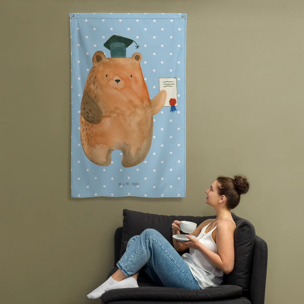 Tapestry bear Test Tapestry, Wall hanging, Decoration, Boho, bear, teddy, teddy bear, cuddly toy, degree, certificate, examination passed, diploma, examinations, Abitur