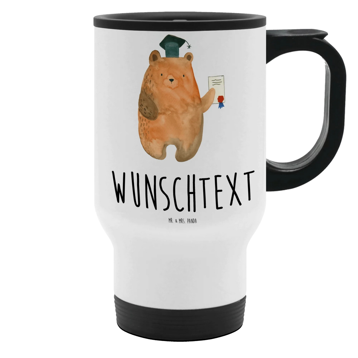 Personalised insulated mug bear Test teddy bear, cuddly toy, degree, examination passed, certificate, diploma, examinations