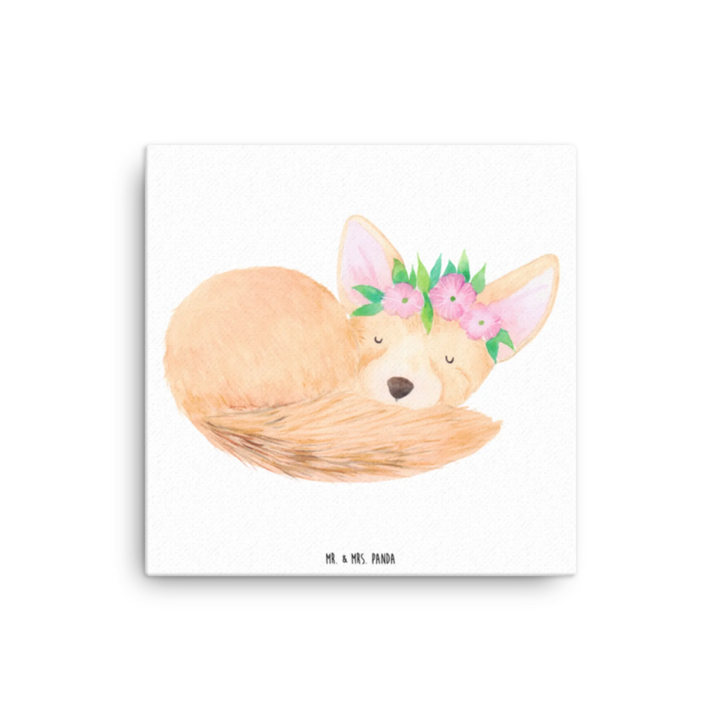 Leinwand Bild Wüstenfuchs Blumen Kunstdruck, Leinwand, Wildtiere, Afrika, Wüste, Glücklich, Blumenkranz, Wüstenfuchs, Blumen