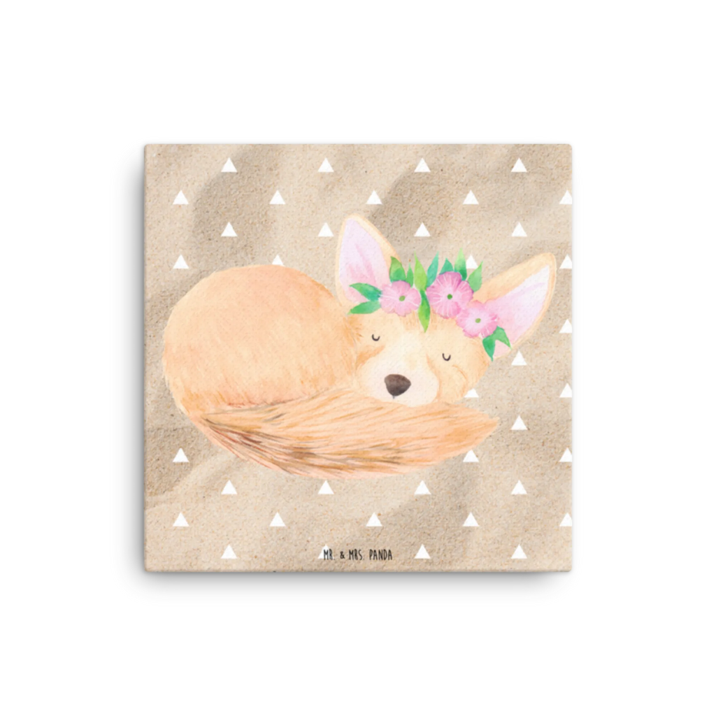 Leinwand Bild Wüstenfuchs Blumen Kunstdruck, Leinwand, Wildtiere, Afrika, Wüste, Glücklich, Blumenkranz, Wüstenfuchs, Blumen