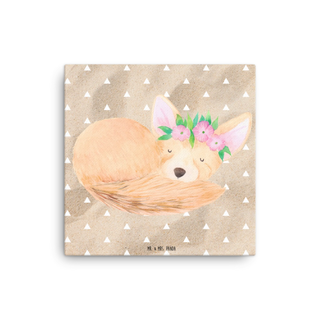Leinwand Bild Wüstenfuchs Blumen Kunstdruck, Leinwand, Wildtiere, Afrika, Wüste, Glücklich, Blumenkranz, Wüstenfuchs, Blumen