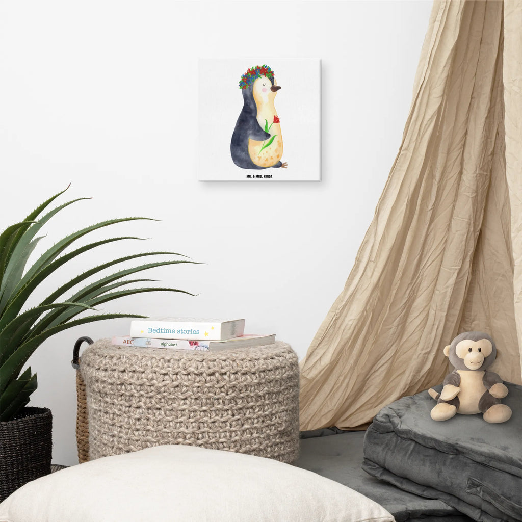 Canvas picture Penguin Flower Leinwand, Kunstdruck, Pinguin, Lebensziele, Geschenkidee, Wünsche, Lebenslust, Ziele, Motivation, Leben, Universum, Blumenkranz, Liebeskummer, Pinguine