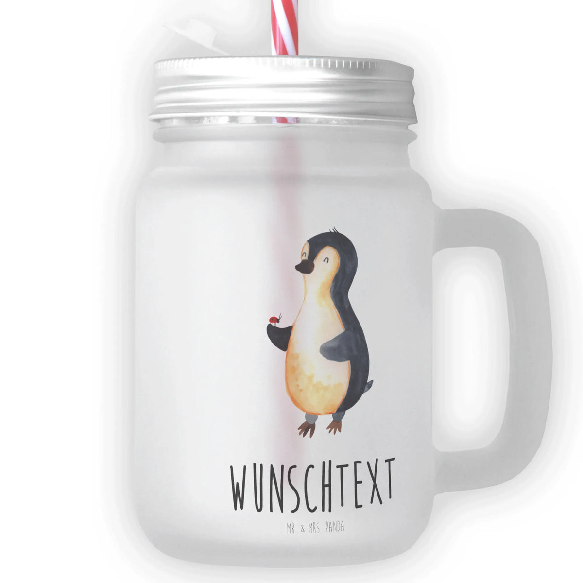 Personalised mason jar drinking glass Penguin ladybug North Pole, Penguins, joy, joy of life, penguins, ladybird, wonder