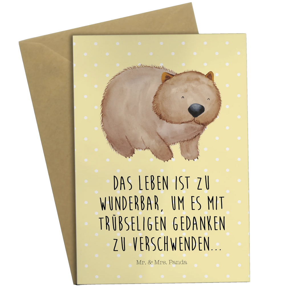 Greetings card Wombat Ansichtskarten, Hochzeitskarte, Geburtstagskarte, Klappkarte, Grußkarte, Karte, Einladungskarte, Glückwunschkarte, Tiermotive, Gute Laune, lustige Sprüche, Tiere, Spruch, Wombat, Australien, Das Leben ist schön, Motivation