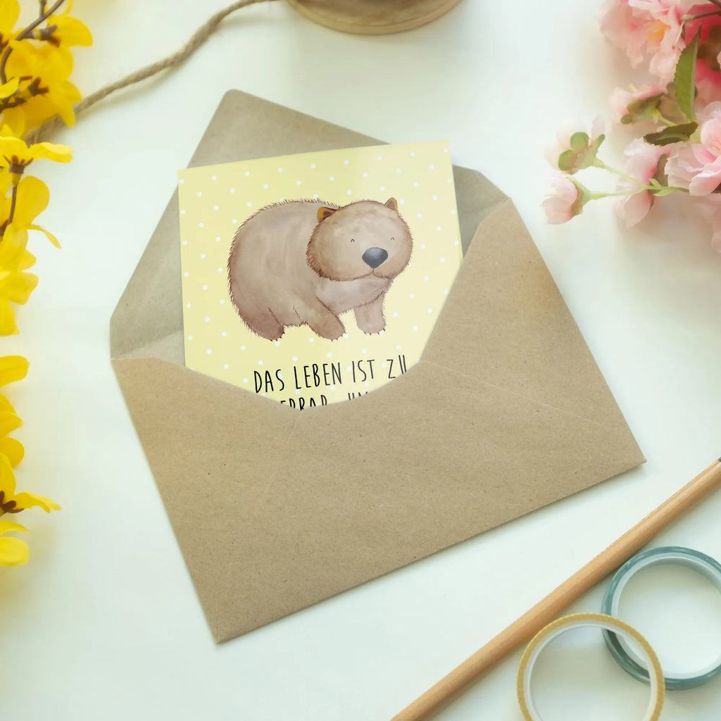 Greetings card Wombat Ansichtskarten, Hochzeitskarte, Geburtstagskarte, Klappkarte, Grußkarte, Karte, Einladungskarte, Glückwunschkarte, Tiermotive, Gute Laune, lustige Sprüche, Tiere, Spruch, Wombat, Australien, Das Leben ist schön, Motivation