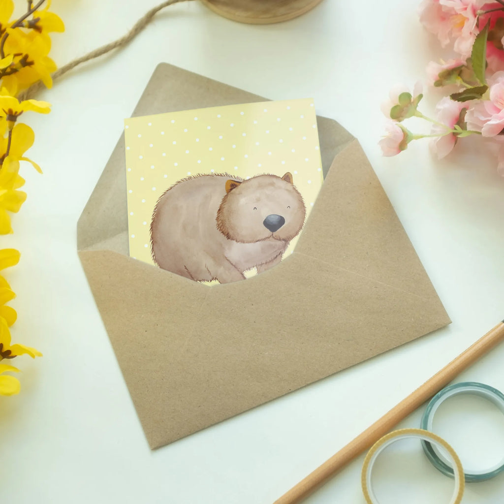 Greetings card Wombat Ansichtskarten, Hochzeitskarte, Geburtstagskarte, Klappkarte, Grußkarte, Karte, Einladungskarte, Glückwunschkarte, Tiermotive, Gute Laune, lustige Sprüche, Tiere, Spruch, Wombat, Australien, Das Leben ist schön, Motivation