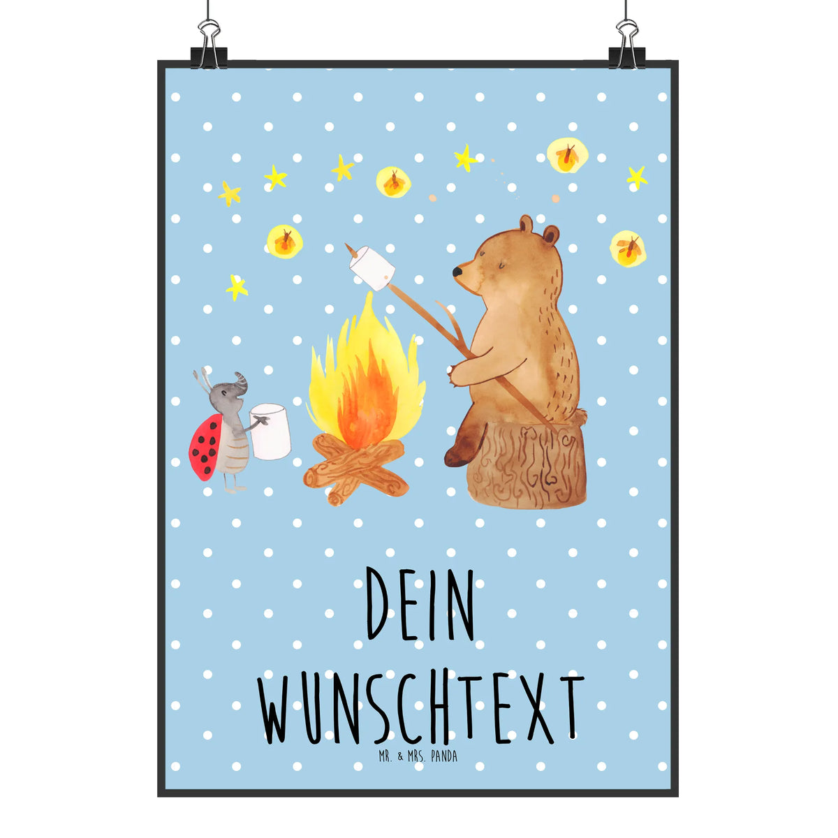 Spersonalizowany plakat Niedźwiedź i biedronka przy ognisku Niedźwiedź, Miś, Pluszowy miś
