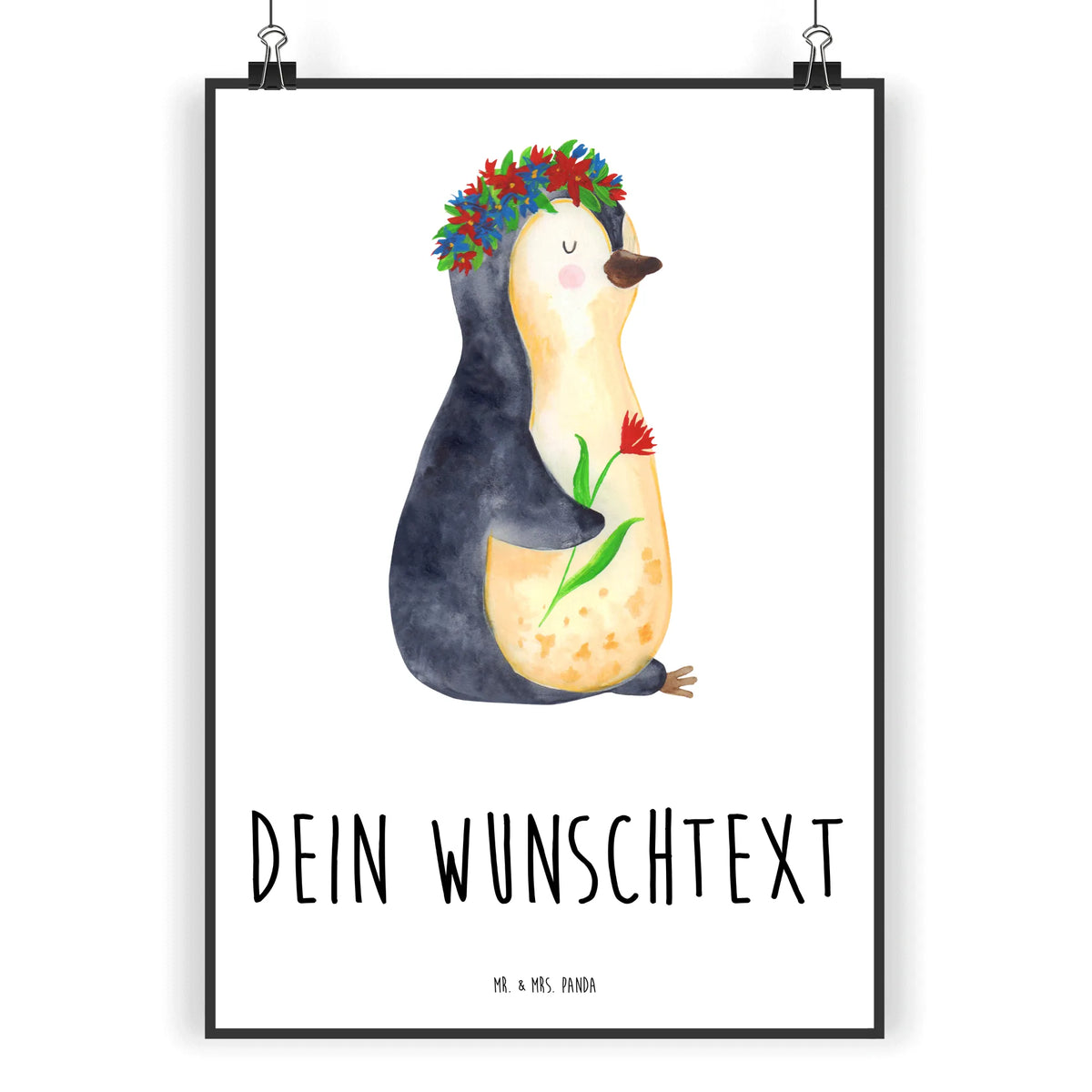 Personalised poster Penguin Flower North Pole, Penguins, love of life, universe, lovesickness, penguins, wreath of flowers, goals in life, goals, gift idea, wishes