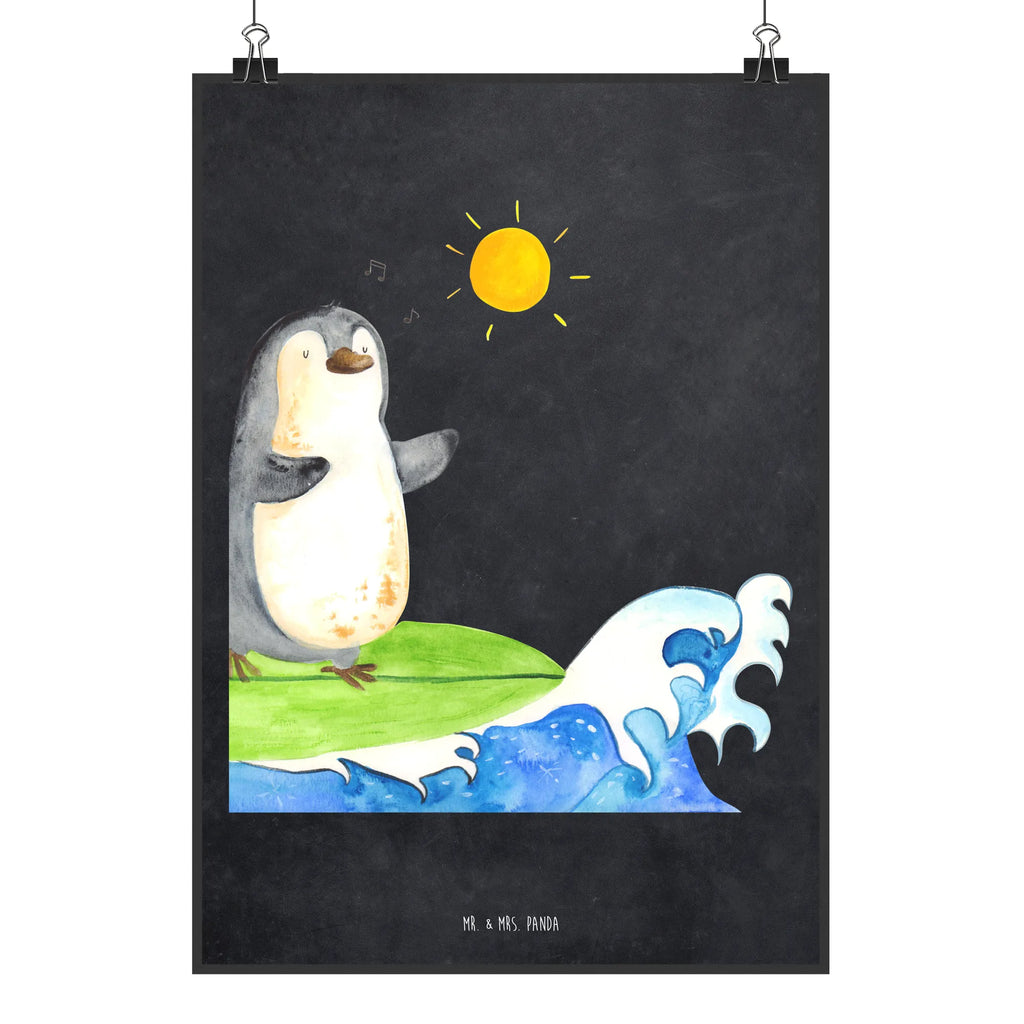 Plakat Pingwin surfista Wanddeko, Wanddekoration, Handgemaltes Poster, Kinderposter, Designposter, Raumdekoration, Poster, Bild, Küchenposter, Posterdruck, Wanddeko Bild, Kunstdruck, Wandposter, Mr. & Mrs. Panda Poster, Pinguin, Surfer, Urlaub, Portugal, surfen, Wellen, Hawaii, Pinguine, Wellen reiten