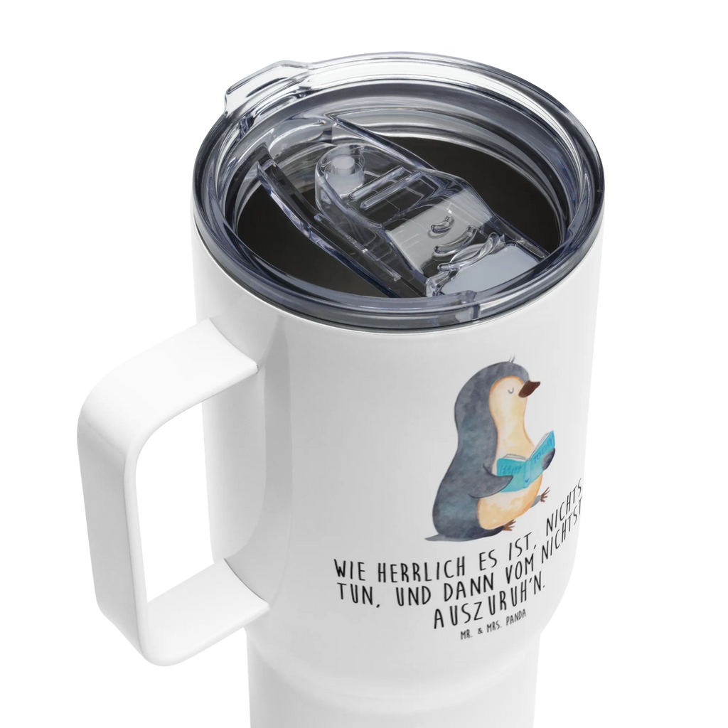 XXL thermal mug Penguin A book Autobecher, Reisebecher, Thermobecher, XL Thermobecher, Jumbo Becher, XL Reisetasse, Großer Thermobecher, Pinguin, Faulenzen, Lesen, Freizeit, Bücherwurm, Pinguine, Buch, Urlaub, Nichtstun, Ferien