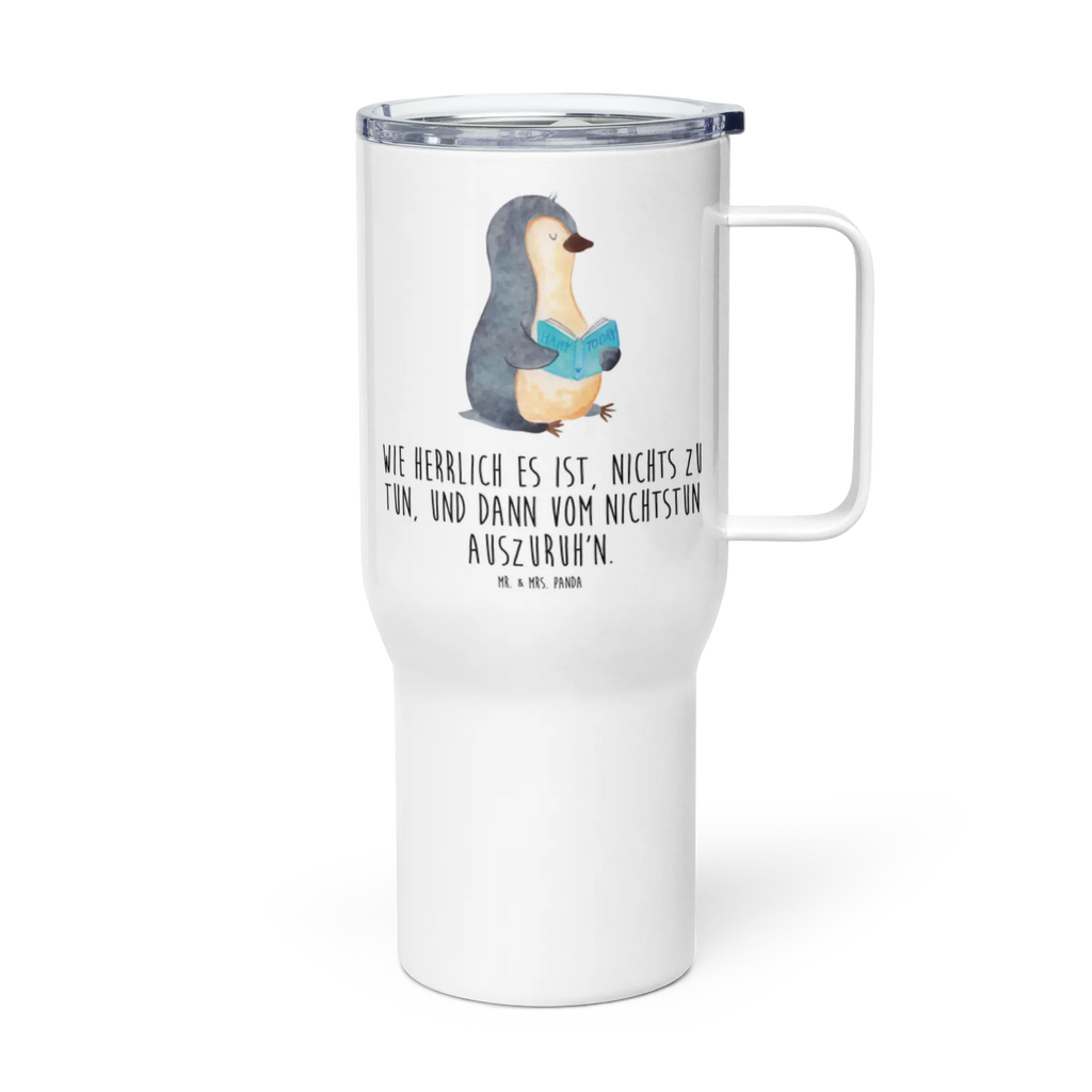 XXL thermal mug Penguin A book Autobecher, Reisebecher, Thermobecher, XL Thermobecher, Jumbo Becher, XL Reisetasse, Großer Thermobecher, Pinguin, Faulenzen, Lesen, Freizeit, Bücherwurm, Pinguine, Buch, Urlaub, Nichtstun, Ferien