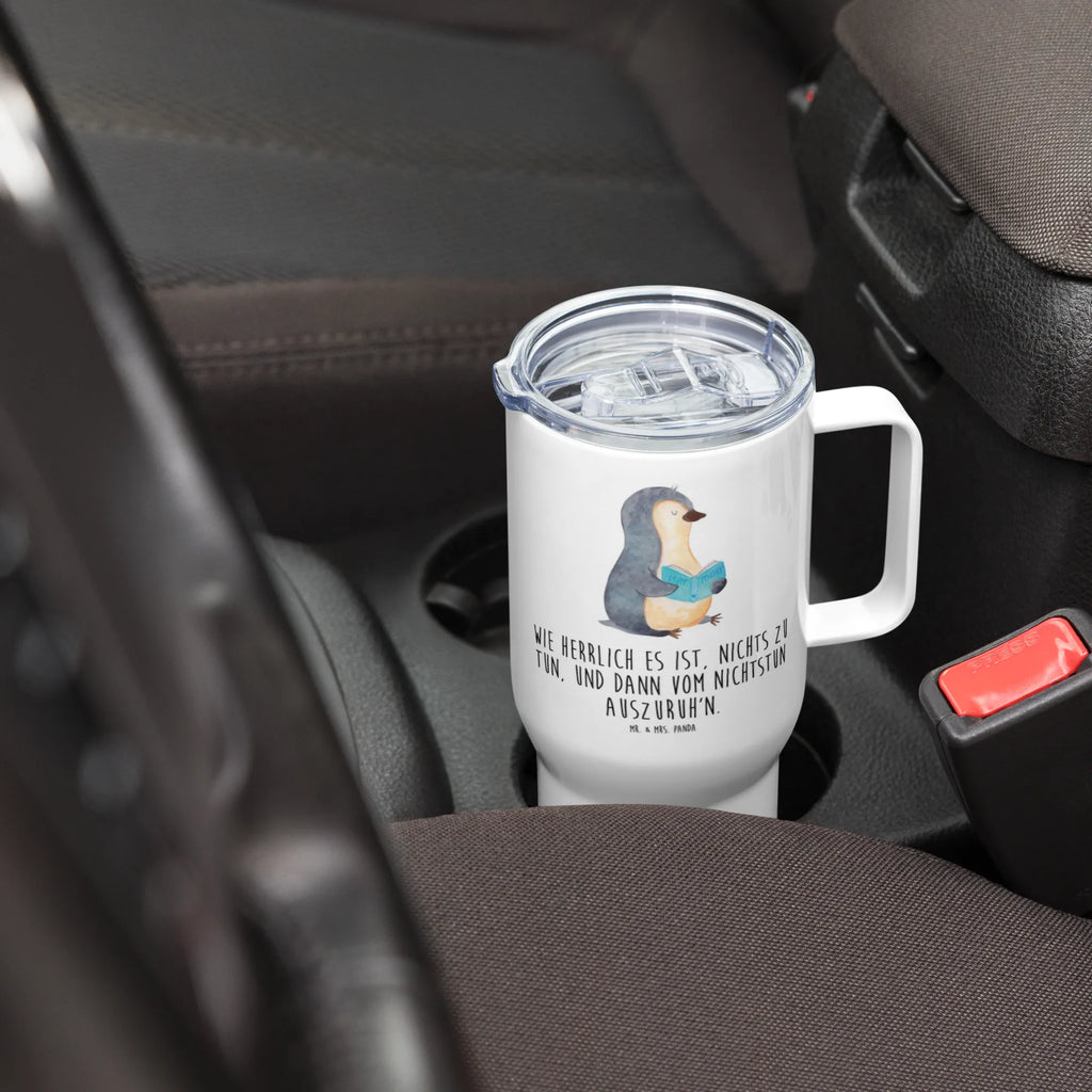 XXL thermal mug Penguin A book Autobecher, Reisebecher, Thermobecher, XL Thermobecher, Jumbo Becher, XL Reisetasse, Großer Thermobecher, Pinguin, Faulenzen, Lesen, Freizeit, Bücherwurm, Pinguine, Buch, Urlaub, Nichtstun, Ferien