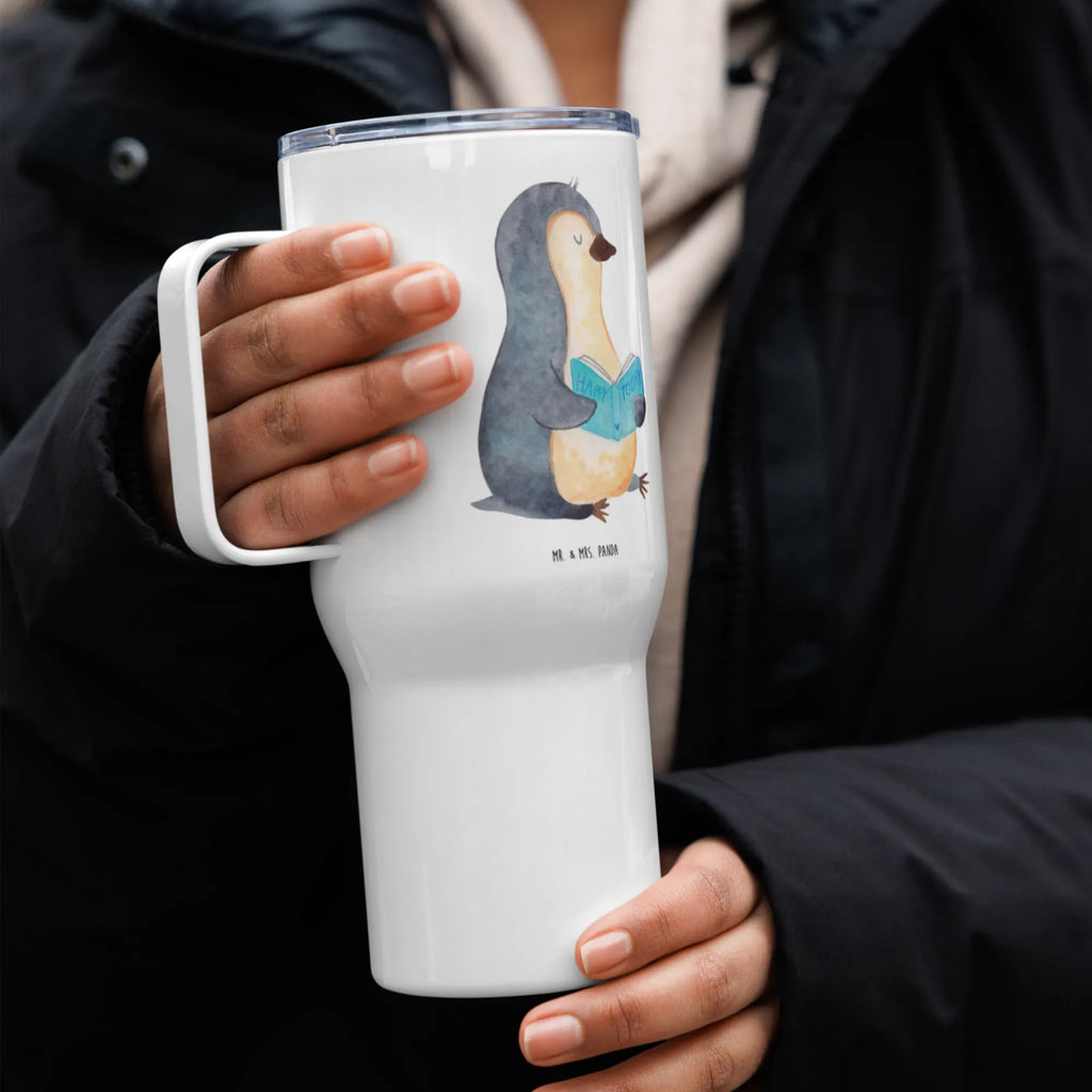 XXL thermal mug Penguin A book Autobecher, Reisebecher, Thermobecher, XL Thermobecher, Jumbo Becher, XL Reisetasse, Großer Thermobecher, Pinguin, Faulenzen, Lesen, Freizeit, Bücherwurm, Pinguine, Buch, Urlaub, Nichtstun, Ferien