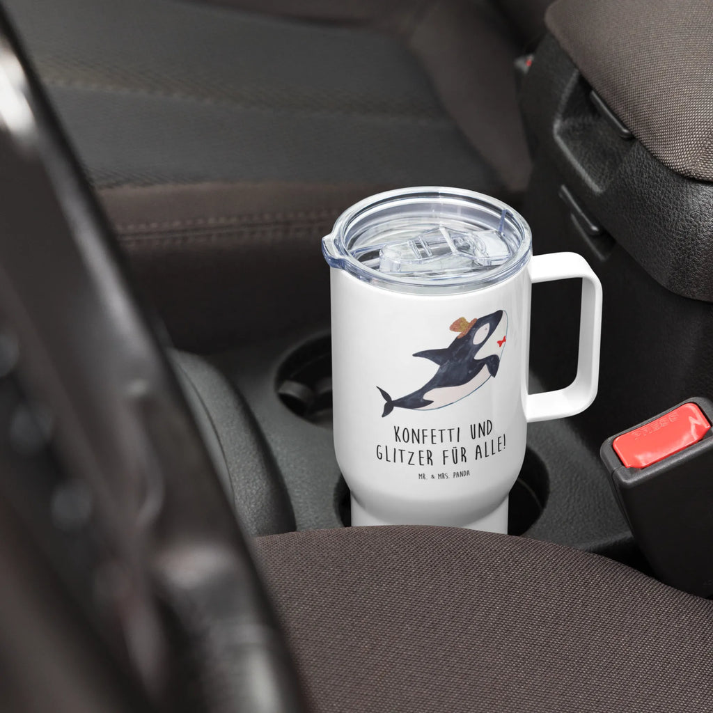 XXL Thermobecher Orca Zylinder Thermobecher, XL Thermobecher, Reisebecher, XL Reisetasse, Großer Thermobecher, Autobecher, Jumbo Becher, Meerestiere, Meer, Urlaub, Narwal, Glitter, Konfetti, Glitzer, Geburtstag, Feier, Fete, Fest, Glückwunsch, Orca