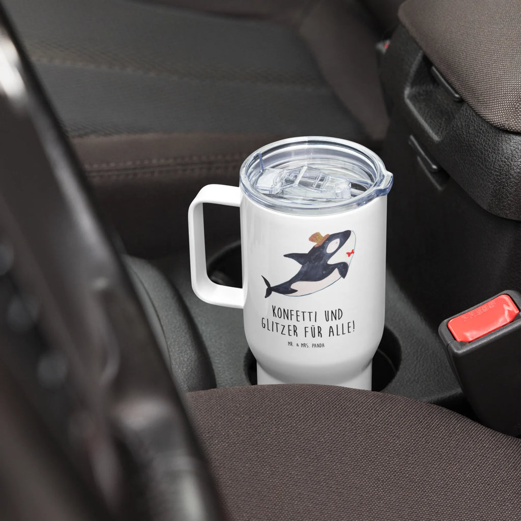XXL Thermobecher Orca Zylinder Thermobecher, XL Thermobecher, Reisebecher, XL Reisetasse, Großer Thermobecher, Autobecher, Jumbo Becher, Meerestiere, Meer, Urlaub, Narwal, Glitter, Konfetti, Glitzer, Geburtstag, Feier, Fete, Fest, Glückwunsch, Orca
