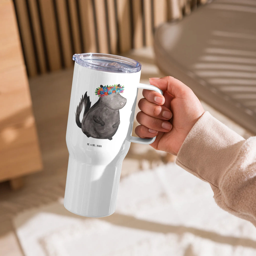 XXL thermal mug skunk Girl Thermobecher, Autobecher, XL Thermobecher, XL Reisetasse, Reisebecher, Großer Thermobecher, Jumbo Becher, Stinktier, Skunk, Stinker, Yoga, Raubtier, Wildtier, Stinki, Namaste