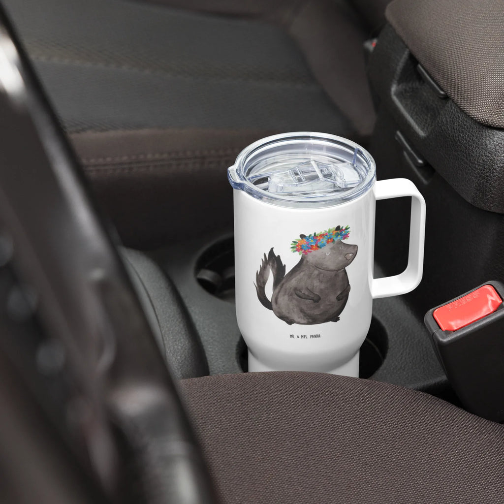XXL thermal mug skunk Girl Thermobecher, Autobecher, XL Thermobecher, XL Reisetasse, Reisebecher, Großer Thermobecher, Jumbo Becher, Stinktier, Skunk, Stinker, Yoga, Raubtier, Wildtier, Stinki, Namaste