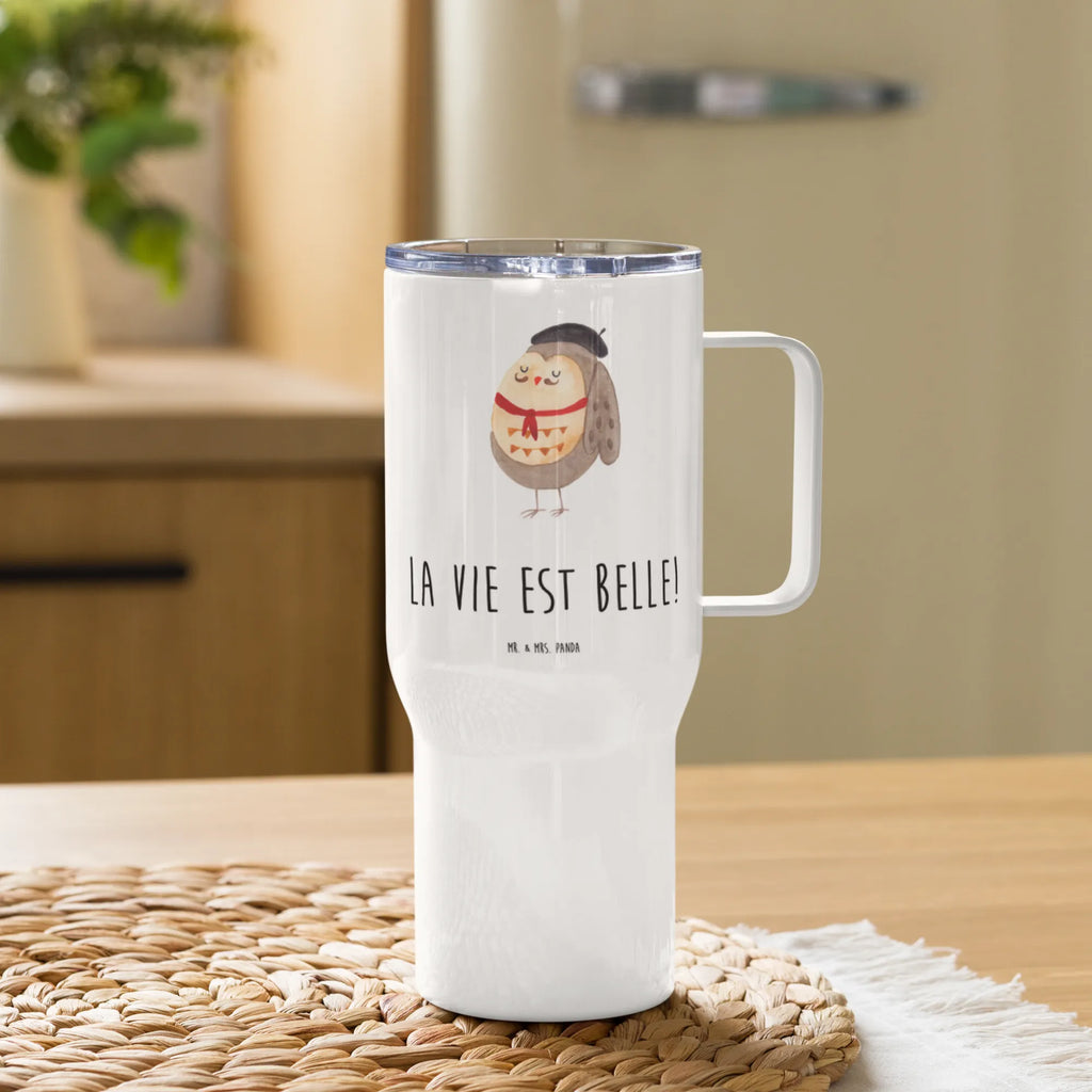 XXL thermal mug Owl France XL Thermobecher, XL Reisetasse, Großer Thermobecher, Jumbo Becher, Autobecher, Reisebecher, Eule, Eule Deko, Owl, Hibou, Frankreich, Eulen, Spruch Französisch, Das Leben Ist schön, La Vie Est Belle, Spruch schön