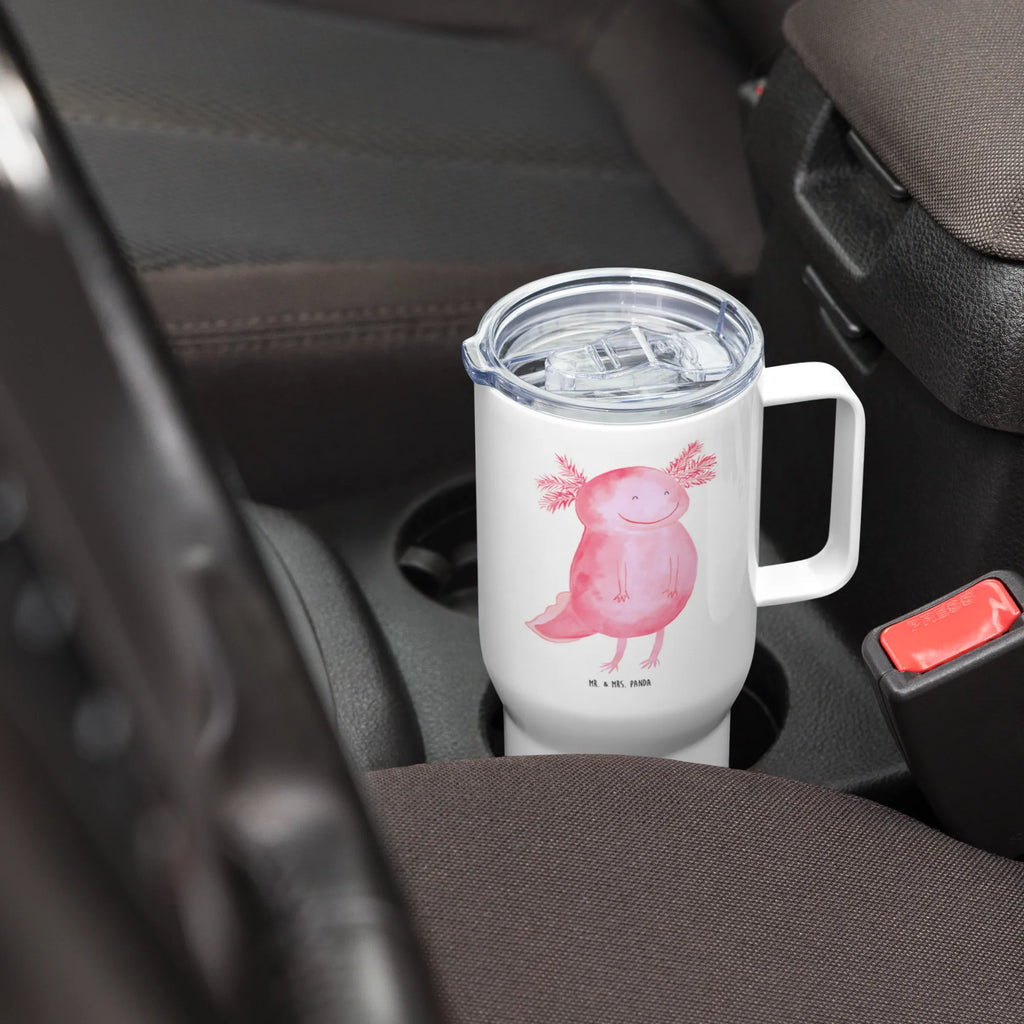 XXL Thermobecher Axolotl Glücklich XL Thermobecher, XL Reisetasse, Reisebecher, Autobecher, Jumbo Becher, Großer Thermobecher, Axolotl, Molch, Lurch, Motivation, Gute Laune, Schwanzlurch, Axolot, Lurche