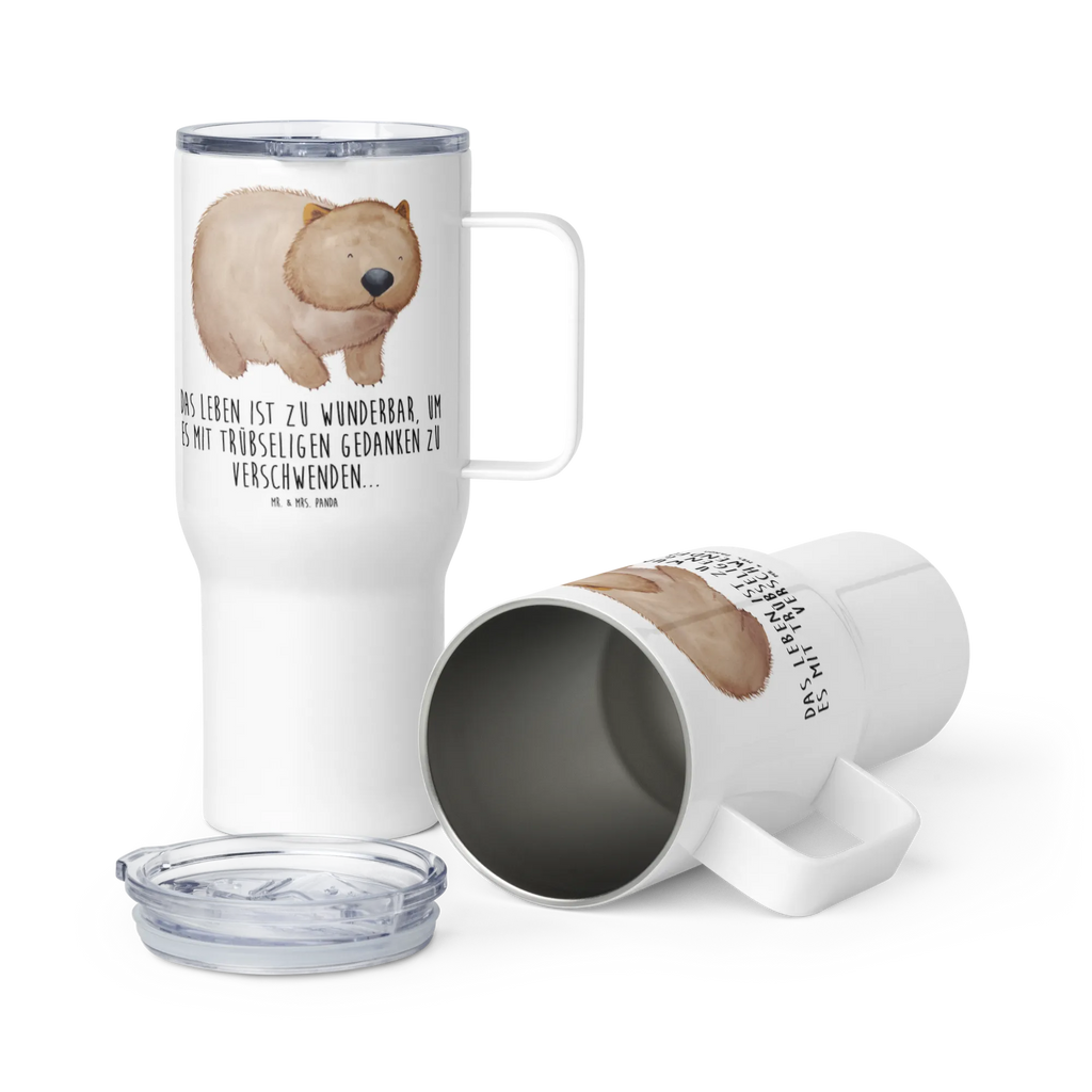 XXL Thermobecher Wombat Großer Thermobecher, XL Reisetasse, Jumbo Becher, Autobecher, Reisebecher, XL Thermobecher, Lustige Sprüche, Tiere, Tiermotive, Gute Laune, Spruch, Wombat, Das Leben Ist schön, Australien, Motivation