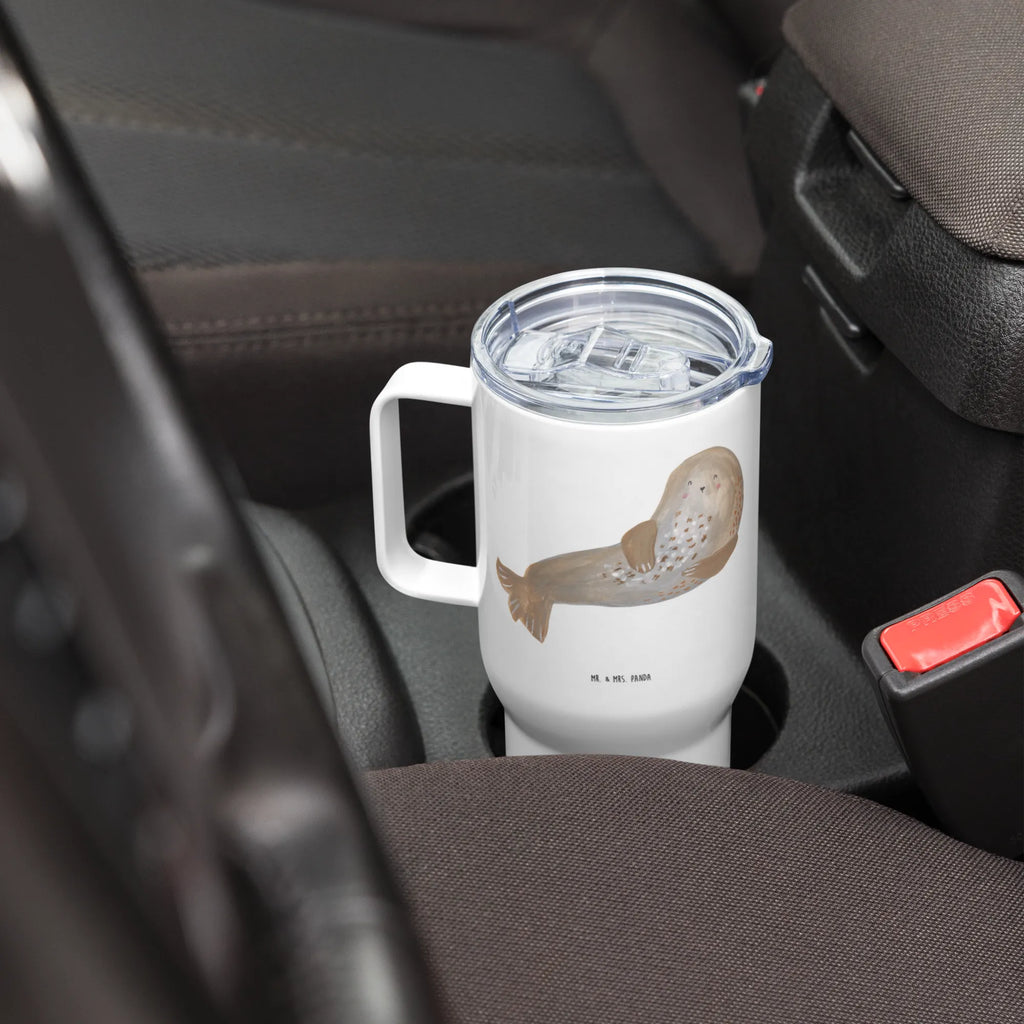 XXL Thermobecher Robbe Lachen Reisebecher, Autobecher, Jumbo Becher, XL Reisetasse, Thermobecher, XL Thermobecher, Großer Thermobecher, Tiermotive, Gute Laune, lustige Sprüche, Tiere, Seehund, Ostsee, Nordsee, Strand, Robbe, Robben, Meerestier
