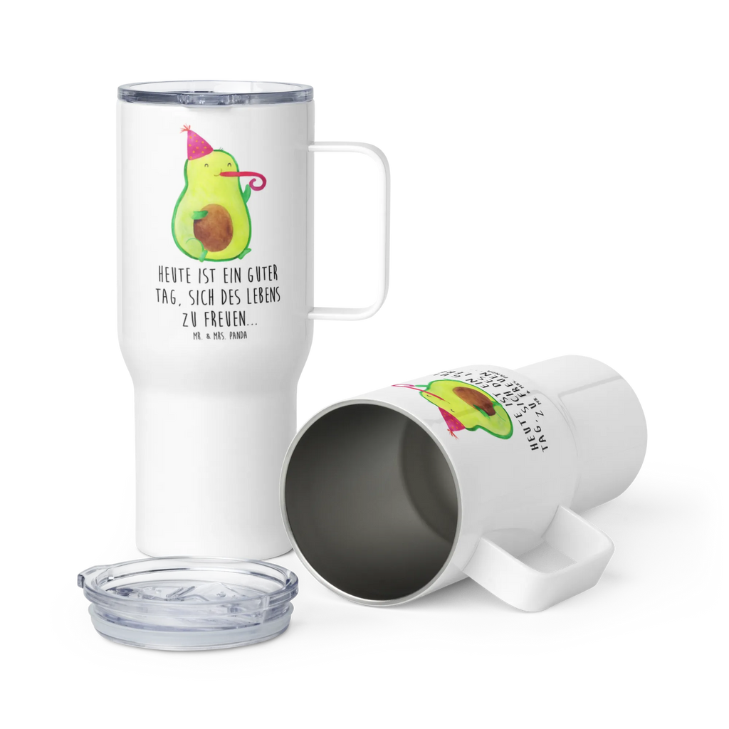 XXL thermal mug avocado Celebration Jumbo Becher, Autobecher, Großer Thermobecher, XL Reisetasse, XL Thermobecher, Reisebecher, Avocado, Veggie, Vegan, Gesund, Gute Laune, Party, Tröte, Feierlichkeit, Geburtstag, Fete, Feier