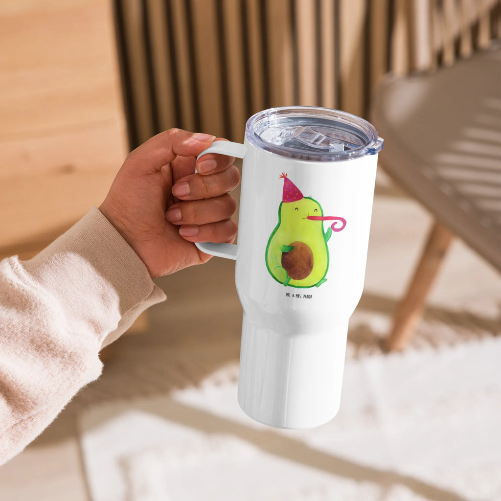 XXL thermal mug avocado Celebration Jumbo Becher, Autobecher, Großer Thermobecher, XL Reisetasse, XL Thermobecher, Reisebecher, Avocado, Veggie, Vegan, Gesund, Gute Laune, Party, Tröte, Feierlichkeit, Geburtstag, Fete, Feier