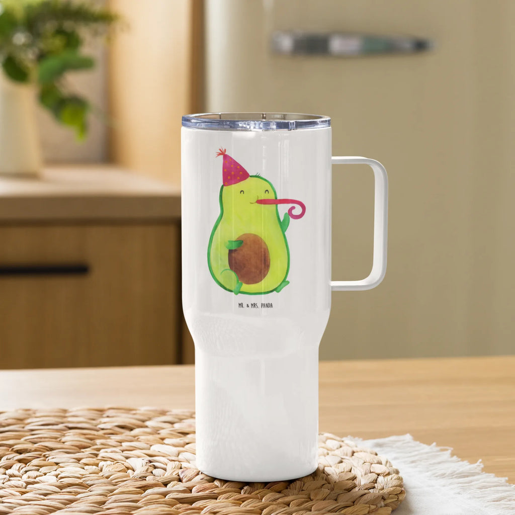 XXL thermal mug avocado Celebration Jumbo Becher, Autobecher, Großer Thermobecher, XL Reisetasse, XL Thermobecher, Reisebecher, Avocado, Veggie, Vegan, Gesund, Gute Laune, Party, Tröte, Feierlichkeit, Geburtstag, Fete, Feier