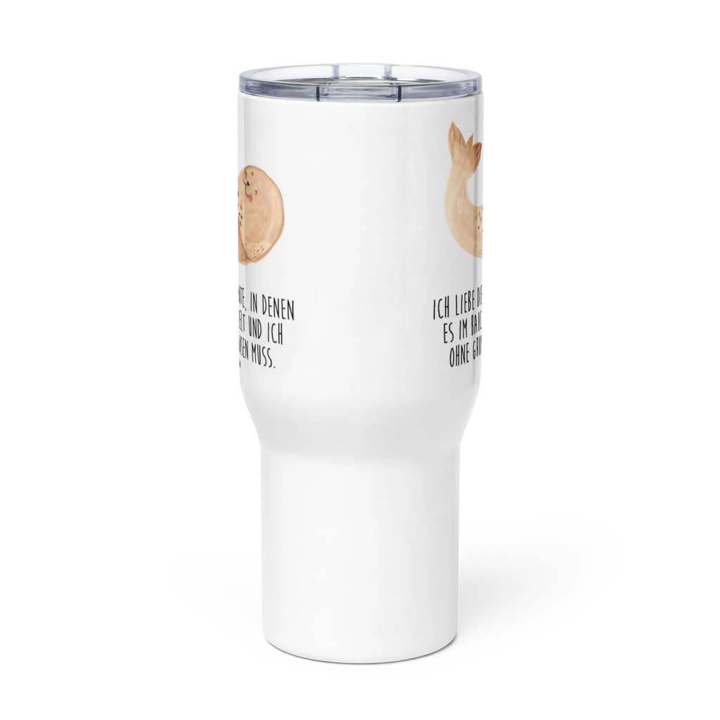 XXL Thermobecher Robbe Liegen Reisebecher, Autobecher, XL Thermobecher, XL Reisetasse, Großer Thermobecher, Jumbo Becher, Lustige Sprüche, Tiere, Tiermotive, Gute Laune, Meerestier, Lachen, Seehund, Robbe, Ostsee, Strand, Freude, Robben, Nordsee