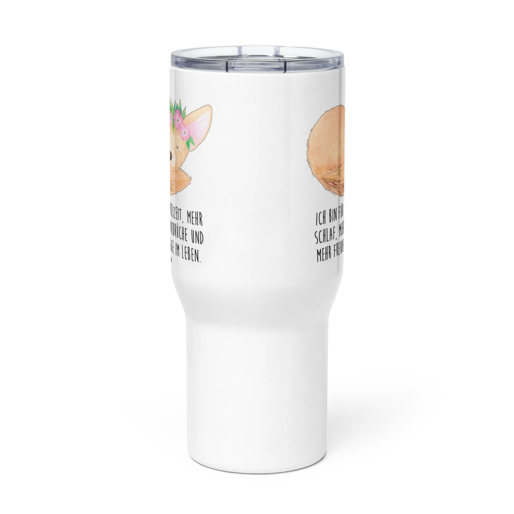 XXL Thermobecher Wüstenfuchs Blumen XL Reisetasse, Jumbo Becher, Autobecher, XL Thermobecher, Großer Thermobecher, Reisebecher, Afrika, Wildtiere, Wüstenfuchs, Blumen, Blumenkranz, Wüste, Glücklich