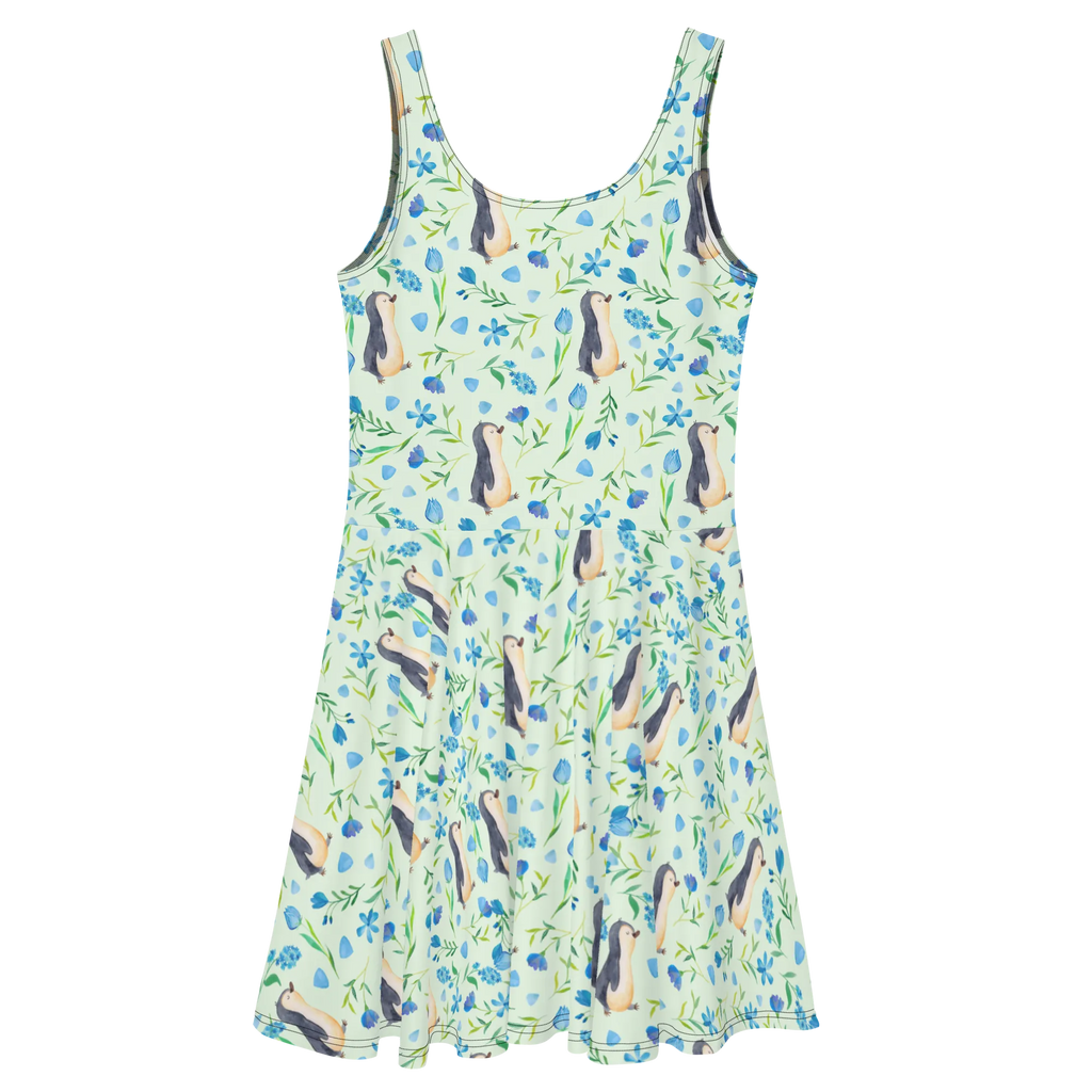 Sukienka letnia Miłość do pingwinów Wzornictwo Kleid, Sommerkleid, Skaterkleid, Aquarell, Blumen, Muster, Pinguine, Pinguin, Blaue Blumen