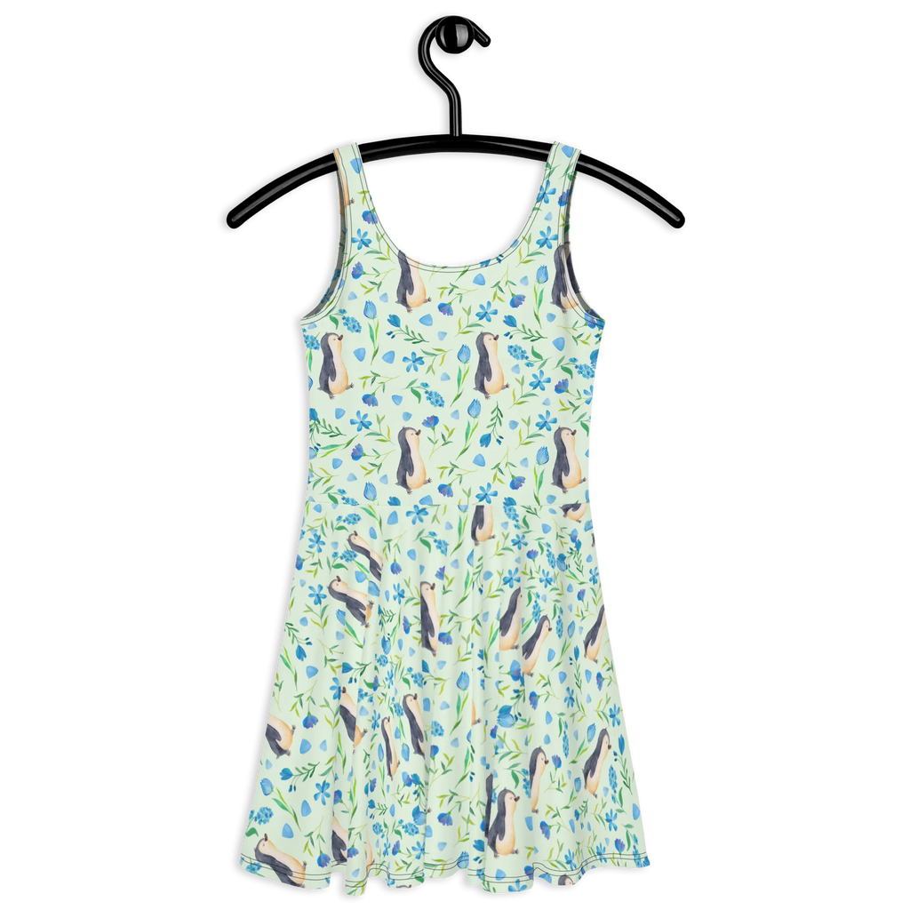 Sukienka letnia Miłość do pingwinów Wzornictwo Kleid, Sommerkleid, Skaterkleid, Aquarell, Blumen, Muster, Pinguine, Pinguin, Blaue Blumen