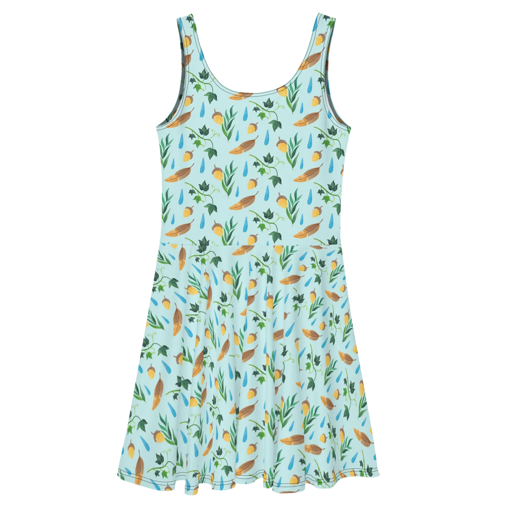 Sukienka letnia deszczowe dni Wzornictwo Kleid, Sommerkleid, Skaterkleid, Wald, Eiche, Efeu, Aquarell, Natur, Regentropfen, Blätter