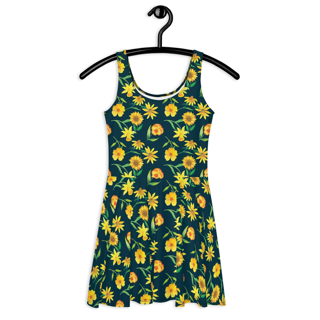 Sukienka letnia Powitanie słońca wzornictwo Kleid, Sommerkleid, Skaterkleid, Muster, Blumen, Gelbe Blumen, Osterglocke, Sonnenblume