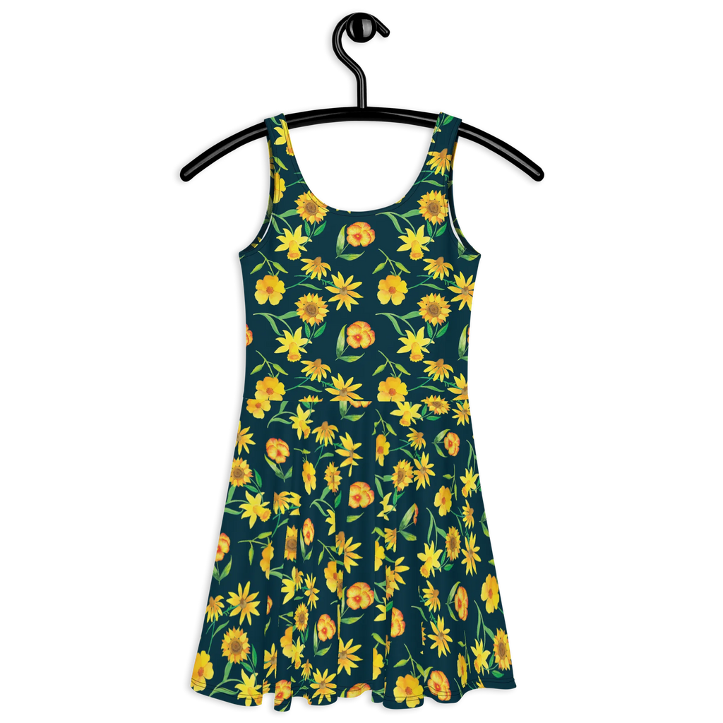 Sukienka letnia Powitanie słońca wzornictwo Kleid, Sommerkleid, Skaterkleid, Muster, Blumen, Gelbe Blumen, Osterglocke, Sonnenblume