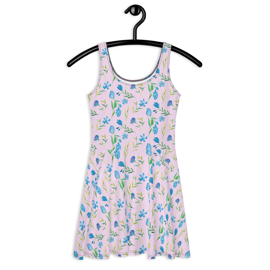 Summer dress Summer Thoughts Design Sommerkleid, Kleid, Skaterkleid, Blumen, Blumenmuster, Aquarell, blaue Blumen, blaues Muster