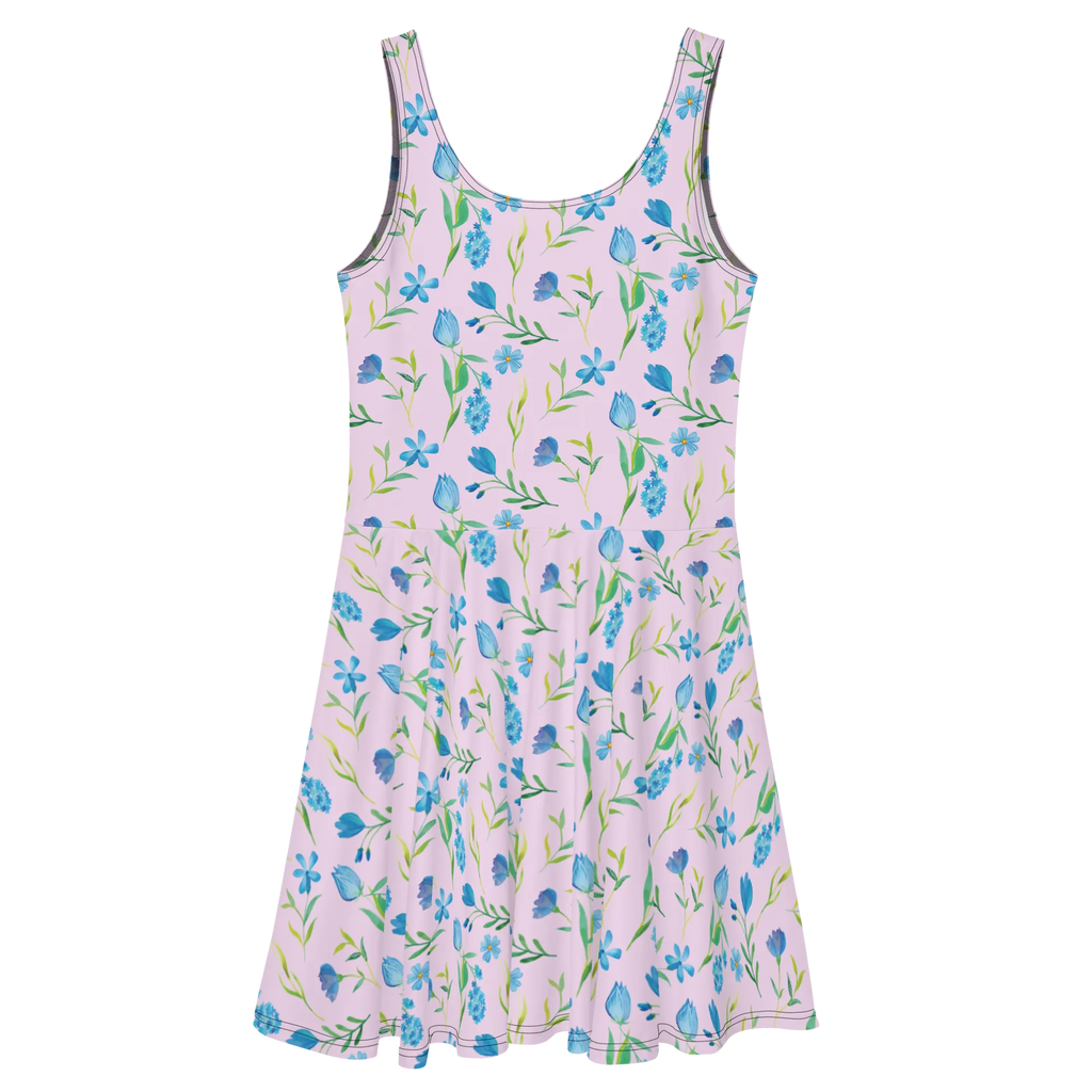 Summer dress Summer Thoughts Design Sommerkleid, Kleid, Skaterkleid, Blumen, Blumenmuster, Aquarell, blaue Blumen, blaues Muster