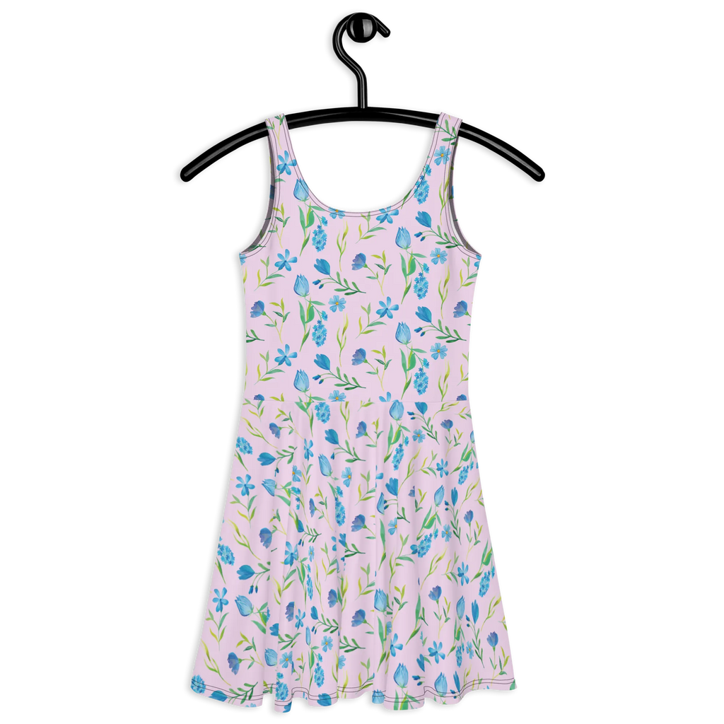 Summer dress Summer Thoughts Design Sommerkleid, Kleid, Skaterkleid, Blumen, Blumenmuster, Aquarell, blaue Blumen, blaues Muster