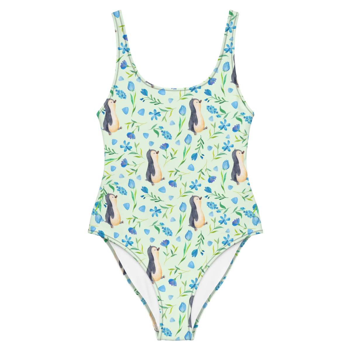 Badeanzug Pinguinliebe Design Schwimmanzug, Schwimmkostüm, Bademode, Damenbadeanzug, Bade-Einteiler, Schwimmbekleidung, Badeoutfit, Beachwear, Strandmode, UV-Badeanzug, Einteiliger Badeanzug, Rückenfreier Badeanzug, Swimsuit, Luxus-Badeanzug, Damen-Einteiler, Sonnenschutz-Badeanzug, Badeanzug, Badedress, Shape-Badeanzug, Badekostüm, Damen-Badeanzug, Badebekleidung, Schwimmdress, Muster, Pinguin, Blumen, Pinguine, Blaue Blumen, Aquarell