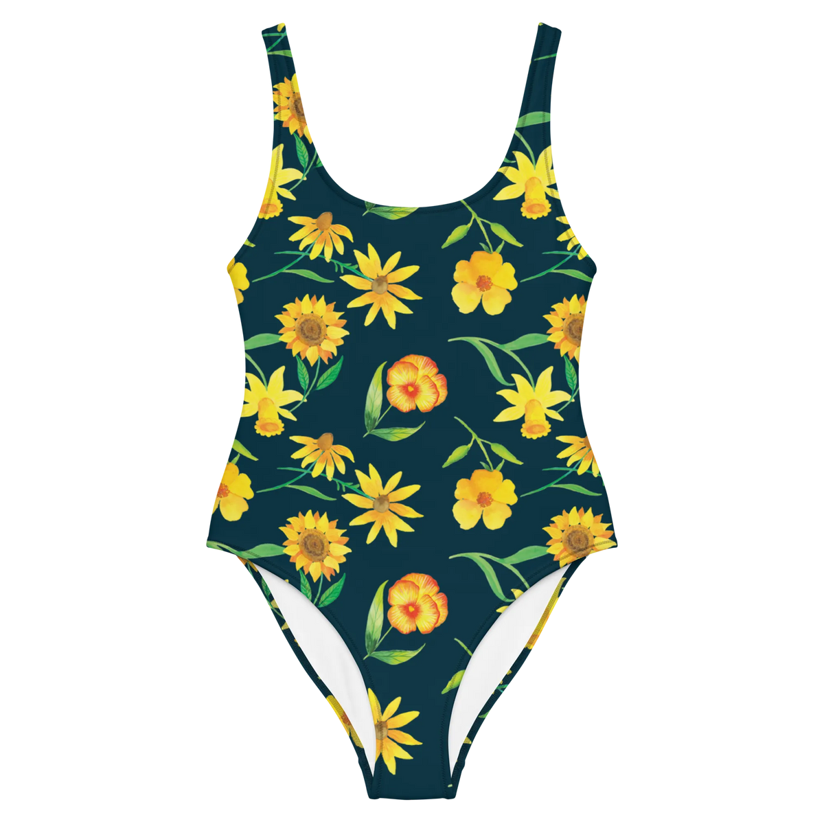Strój kąpielowy Powitanie słońca wzornictwo Badebekleidung, Sonnenschutz-Badeanzug, Swimsuit, Badeanzug, Bademode, Beachwear, Schwimmanzug, Einteiliger Badeanzug, Rückenfreier Badeanzug, Damen-Badeanzug, Schwimmkostüm, Badekostüm, Luxus-Badeanzug, Schwimmdress, Schwimmbekleidung, UV-Badeanzug, Strandmode, Badeoutfit, Damenbadeanzug, Damen-Einteiler, Badedress, Shape-Badeanzug, Bade-Einteiler, Gelbe Blumen, Blumen, Osterglocke, Muster, Sonnenblume