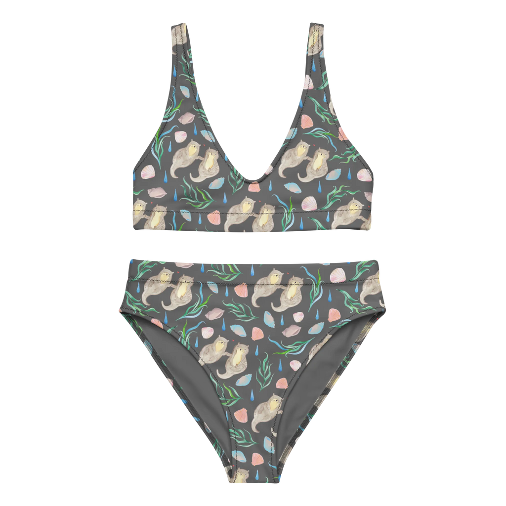 Bikini Otter Love Design Bikini, Zweiteiler, 2er Set, Bikinihose, Bikinioberteil, Bademode, High Waist Bikini, Aquarell, maritim, Beach Design, Muscheln, Meer, händchenhaltene Otter, Otter