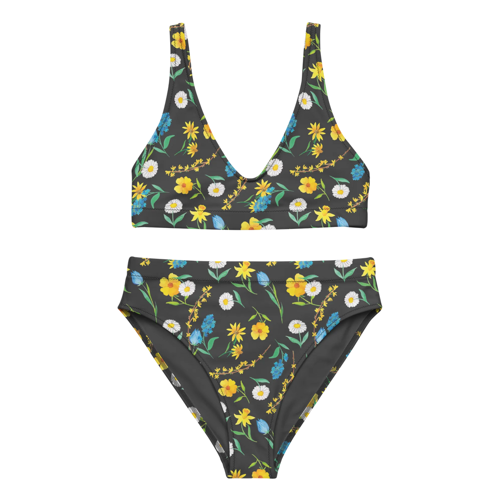 Bikini Spring Awakening Design Bikini, 2er Set, Bademode, High Waist Bikini, Bikinioberteil, Bikinihose, Zweiteiler, Aquarell, Natur, Blumen, Muster, Sommerblumen, Wiese, Blumenmädchen