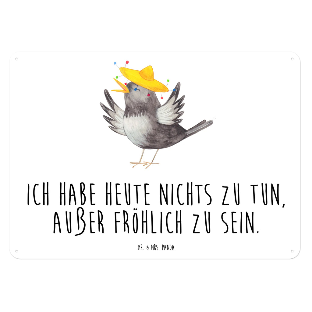 Blechschild Rabe mit Sombrero Blechschild, Metallschild, Geschenk Schild, Schild, Magnet-Metall-Schild, Deko Schild, Wandschild, Wand-Dekoration, Türschild, Tiermotive, Gute Laune, lustige Sprüche, Tiere, Rabe, Vogel, Vögel, Spruch positiv, fröhlich sein, glücklich sein, Glück Spruch, froh, Elster, Motivation