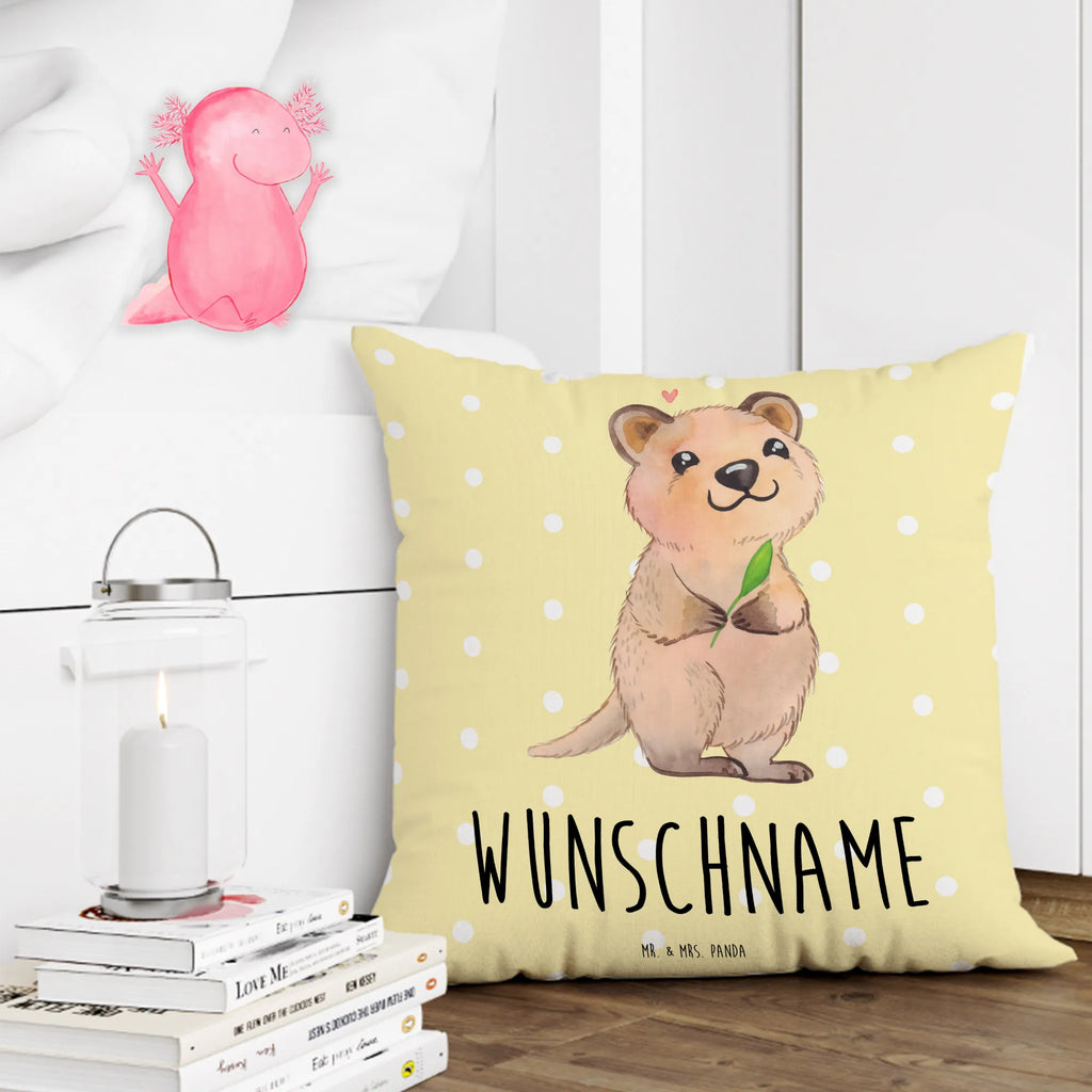 Personalised cushion Quokka Happy Kissen, Wunschname, bedrucken, Name, personalisiert, Kopfkissen, Tiermotive, Gute Laune, lustige Sprüche, Tiere, Quokka, Lustiger Spruch, Niedliches Tier, Aufschieberitis, Verschieben, Dinge erledigen