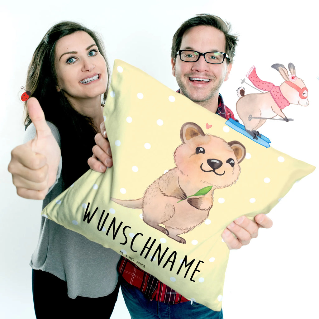 Personalised cushion Quokka Happy Kissen, Wunschname, bedrucken, Name, personalisiert, Kopfkissen, Tiermotive, Gute Laune, lustige Sprüche, Tiere, Quokka, Lustiger Spruch, Niedliches Tier, Aufschieberitis, Verschieben, Dinge erledigen